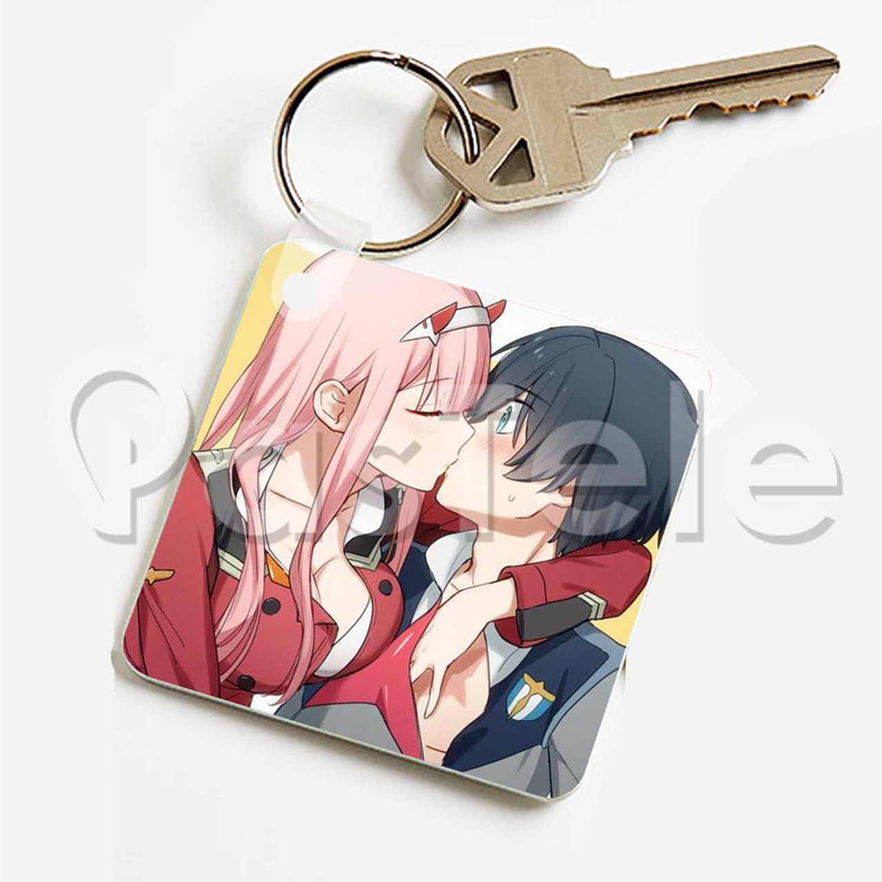 Zero Two and Hiro Kiss Custom Art Keychain Key Ring Jewelry