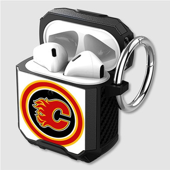 Pastele Calgary Flames NHL Custom Personalized Airpods Case Shockproof Cover The Best Smart Protective Cover With Ring AirPods Gen 1 2 3 Pro Black Pink Colors