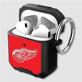 Pastele Detroit Red Wings NHL Art Custom Personalized Airpods Case Shockproof Cover The Best Smart Protective Cover With Ring AirPods Gen 1 2 3 Pro Black Pink Colors