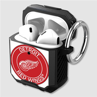 Pastele Detroit Red Wings NHL Custom Personalized Airpods Case Shockproof Cover The Best Smart Protective Cover With Ring AirPods Gen 1 2 3 Pro Black Pink Colors