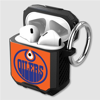 Pastele Edmonton Oilers NHL Art Custom Personalized Airpods Case Shockproof Cover The Best Smart Protective Cover With Ring AirPods Gen 1 2 3 Pro Black Pink Colors