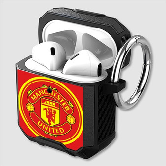 Pastele Manchester United FC Custom Personalized Airpods Case Shockproof Cover The Best Smart Protective Cover With Ring AirPods Gen 1 2 3 Pro Black Pink Colors