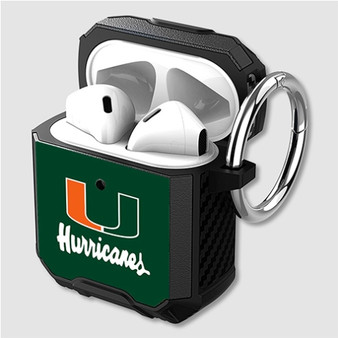 Pastele Miami Hurricanes Custom Personalized Airpods Case Shockproof Cover The Best Smart Protective Cover With Ring AirPods Gen 1 2 3 Pro Black Pink Colors