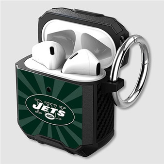 Pastele New York Jets NFL Custom Personalized Airpods Case Shockproof Cover The Best Smart Protective Cover With Ring AirPods Gen 1 2 3 Pro Black Pink Colors