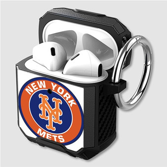 Pastele New York Mets MLB Custom Personalized Airpods Case Shockproof Cover The Best Smart Protective Cover With Ring AirPods Gen 1 2 3 Pro Black Pink Colors