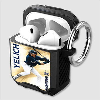 Pastele Christian Yelich MLB Milwaukee Brewers Custom Personalized Airpods Case Shockproof Cover The Best Smart Protective Cover With Ring AirPods Gen 1 2 3 Pro Black Pink Colors