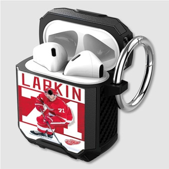 Pastele Dylan Larkin Detroit Red Wings NHL Custom Personalized Airpods Case Shockproof Cover The Best Smart Protective Cover With Ring AirPods Gen 1 2 3 Pro Black Pink Colors