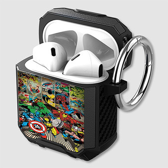 Pastele Marvel Comics Superheroes Collage Custom Personalized Airpods Case Shockproof Cover The Best Smart Protective Cover With Ring AirPods Gen 1 2 3 Pro Black Pink Colors