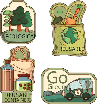 Pastele Ecology Badges Hand Drawn Clipart Digital File Download Printable Colorful Digital Art Instant Download for Clothing Cards & invitations Stickers Mugs Stamps Candles Posters Signs Labels Stationary Scrapbooking material and Party Supplies