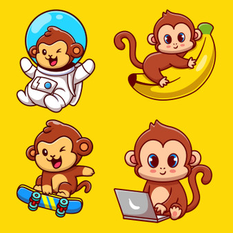 Pastele Cute Monkey Collection Megabundle Clipart Instant Digital Download Printable Editable Vector Clipart Decoration Greeting Card Wall Decor Stickers Label Party Supplies Poster T-Shirt Clothing Embroidery Birthday