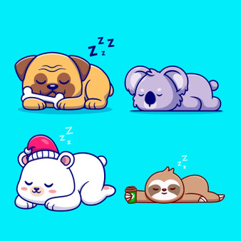 Pastele Cute Sleeping Animal Clipart Collection Set of Digital Download Editable Artwork Ready to Use PNG EPS 300 Dpi File Bundles Clip Art for Wallpaper Wall Decor T-Shirt Clothing Fabric Print Embroidery Paper products Invitations Greeting cards