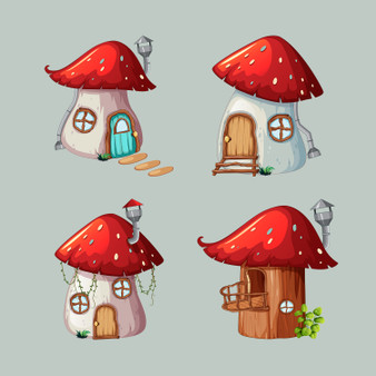 Pastele Mushroom House Set of Clipart Collection Printable Editable Digital Download PNG EPS File 300 Dpi Clip Art for Paper Products Invitations Greeting Card Stickers Embroidery Clothing Commercial and Personal Use