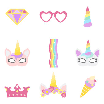 Pastele Cute Unicorn Photo Booth Party Props Collection Megabundle Clipart Instant Digital Download Printable Editable Vector Clipart Decoration Greeting Card Wall Decor Stickers Label Party Supplies Poster T-Shirt Clothing Embroidery Birthday