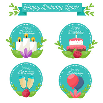 Pastele Decorative Birthday Stickers Clipart Collection Set of Digital Download Editable Artwork Ready to Use PNG EPS 300 Dpi File Bundles Clip Art for Wallpaper Wall Decor T-Shirt Clothing Fabric Print Embroidery Paper products Invitations Stickers