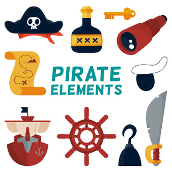 Pastele Decorative Pirate Element Objects Clipart Collection Set of Digital Download Editable Artwork Ready to Use PNG EPS 300 Dpi File Bundles Clip Art for Wallpaper Wall Decor T-Shirt Clothing Fabric Print Embroidery Paper products Stickers