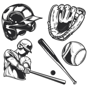 Pastele Set Of Baseball Equipment Clipart PNG Bundles EPS 300 Dpi File Ready to Use Editable printable Vector Artwork Instant Digital Download for Print to Fabric Textile Clothing Paper Wall Art Wall Decor Wall Paper Embroidery Birthday Stickers