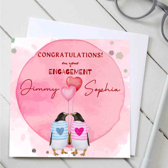 Pastele Engagement Penguin Love Waterolor Custom Greeting Card Template Editable in Canva Digital Download 300 Dpi File Easy Self Editing Custom Text Greeting Card Wedding Bridesmaid Happy Birthday Gift Quotes Graduation New Born Instant Download