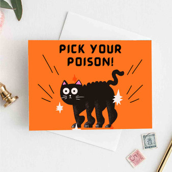 Pastele Halloween Pick Your Poison Personalized Greeting Card Template Digital Download File Editable in Canva Custom Text Easy Self Editing Quotes Gift Card Wedding Happy Brithday New Born Mothers Day Fathers Day Graduation Monogram Name Card