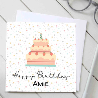 Pastele Happy Birthday Cake Personalized Greeting Card Template Digital Download File Editable in Canva Custom Text Easy Self Editing Quotes Gift Card Wedding Happy Brithday New Born Mothers Day Fathers Day Graduation Monogram Name Card