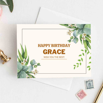 Pastele Happy Birthday Floral Personalized Greeting Card Template Digital Download File Editable in Canva Custom Text Easy Self Editing Quotes Gift Card Wedding Happy Brithday New Born Mothers Day Fathers Day Graduation Monogram Name Card