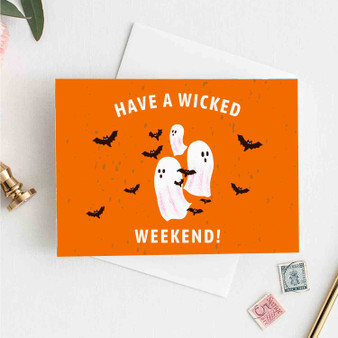 Pastele Have a Wicked Halloween Custom Personalized Greeting Card Digital Download File Template Editable in Canva Message Card Custom Text Easy Self Editing Girlfriend Boyfriend Happy Birtday Wedding New Born Graduation Gift Printable Greeting Card