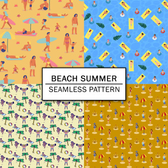 Pastele Beach Summer Seamless Repeating Pattern Design Digital Download Repeat Image Background WallPaper Wall Art Decor Textile Fabric Editable Printable Pattern Fill Vector Art Clothing Paper Product Texture Seamless Pattern Bundle
