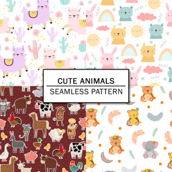 Pastele Cute Animals Boho Repeating Images Seamless Pattern Instant Digital Download High Resolution PNG JPG File Editable Printable to Textile Fabric Wallpaper Wall Decor Paper Product Vector Background Pattern Elements
