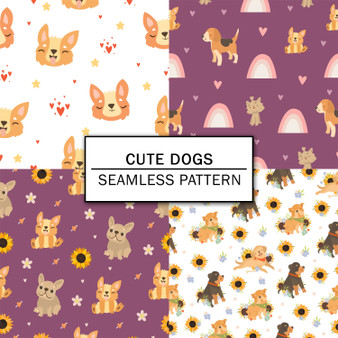 Pastele Cute Dogs Repeating Images Seamless Pattern Instant Digital Download High Resolution PNG JPG File Editable Printable to Textile Fabric Wallpaper Wall Decor Paper Product Vector Background Pattern Elements