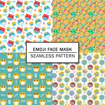 Pastele Emoji Face Mask Seamless Pattern Repeating High Resolution Images PNG JPG 300 Dpi File Background Wallpaper Textile Fabric Clothing Editable Printable Personal Commercial Use Repeat Image Pattern Bundle Digital Paper Repeats