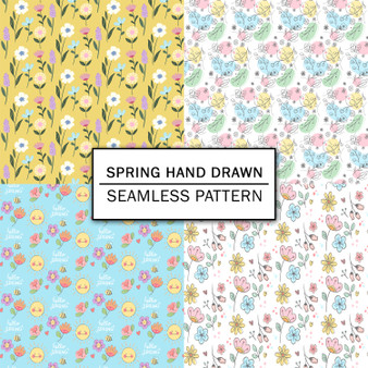 Pastele Spring Hand Drawn Seamless Repeating Pattern Design Digital Download Repeat Image Background WallPaper Wall Art Decor Textile Fabric Editable Printable Pattern Fill Vector Art Clothing Paper Product Texture Seamless Pattern Bundle