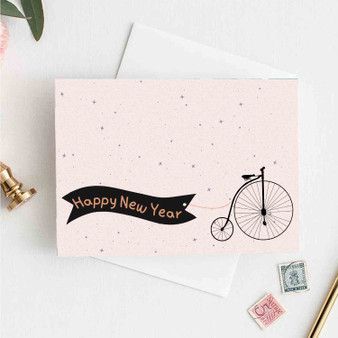 Pastele Bike Happy New Year 4x6 Inch Greeting Card Template High Resolution Images Editable Printable in Canva Digital Download File Self Editing Text Quotes Messages Personalized Greeting Card Birthday Emigrating Card Love Wedding Anniversary