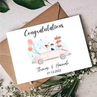 Pastele Wedding Car Watercolor 4x6 Inch Custom Personalized Greeting Card Digital Download File Template Editable in Canva Message Card Custom Text Easy Self Editing Girlfriend Happy Birtday New Born Graduation Printable Greeting Card