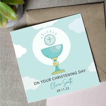 Pastele Cartoon Baptism Christening Day 5x5 Inch Personalized Greeting Card Template Digital Download File Editable in Canva Custom Text Easy Self Editing Quotes Gift Card Wedding Happy Brithday New Born Mothers Day Fathers Day Graduation Monogram