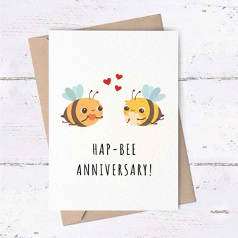 Pastele Happy Anniversary Bee 6x4 Inch Greeting Card Template High Resolution Images Editable Printable in Canva Digital Download File Self Editing Text Quotes Messages Personalized Greeting Card Birthday Emigrating Card Love Wedding Anniversary