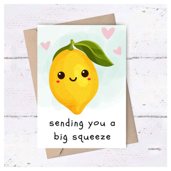 Pastele Lemon Big Squeeze Thinking of You 6x4 Inch Greeting Card High Resolution Images Template Editable in Canva Instant Digital Download Easy Editing Custom Personalized Greeting Card Text Quotes Gift Birthday Graduation Printable Greeting Card