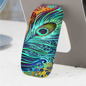 Pastele Best Peacock Feather Phone Click-On Grip Custom Pop Up Stand Holder Apple iPhone Samsung