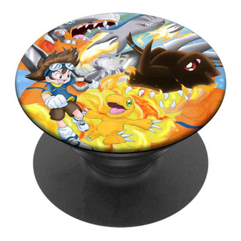 Pastele Best Taichi and Agumon Evolutions Digimon Anime Custom Personalized PopSockets Phone Grip Holder Pop Up Phone Stand