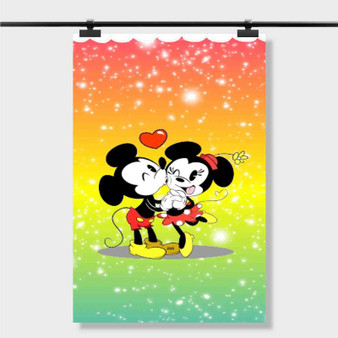 Pastele Best Mickey Mouse And Minnie Mouse Kiss Custom Personalized Silk Poster Print Wall Decor 20 x 13 Inch 24 x 36 Inch Wall Hanging Art Home Decoration