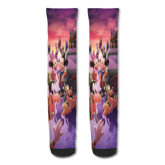 Pastele Mickey Mouse And Minnie Mouse Christmas Wallpaper Custom Personalized Sublimation Printed Socks Polyester Acrylic Nylon Spandex