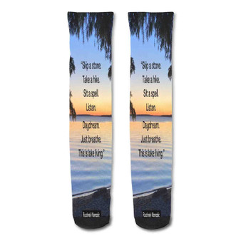 Pastele Lake Life Quotes Custom Personalized Sublimation Printed Socks Polyester Acrylic Nylon Spandex