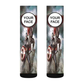 Pastele Falcon Black Panther and Captain America Custom Personalized Sublimation Printed Socks Polyester Acrylic Nylon Spandex