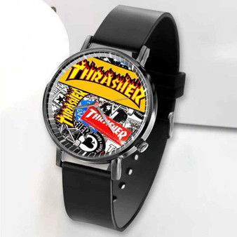 Pastele New Thrasher Sticker Bomb Custom Unisex Black Quartz Watch Premium Gift Box Watches