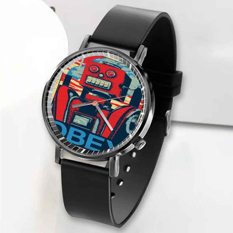 Pastele New Robot Obey Custom Unisex Black Quartz Watch Premium Gift Box Watches