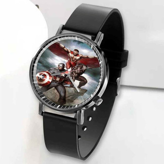 Pastele New Falcon Black Panther and Captain America Custom Unisex Black Quartz Watch Premium Gift Box Watches