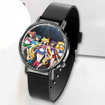 Pastele New Sailor Moon Pink Pattern Custom Unisex Black Quartz Watch Premium Gift Box Watches