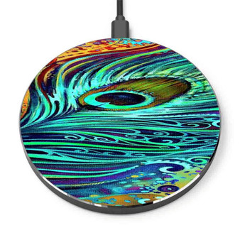 Pastele Peacock Feather Custom Personalized Gift Wireless Charger Custom Phone Charging Pad iPhone Samsung