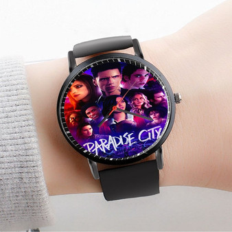 Pastele Paradise City Custom Watch Awesome Unisex Black Classic Plastic Quartz Watch for Men Women Premium Gift Box Watches