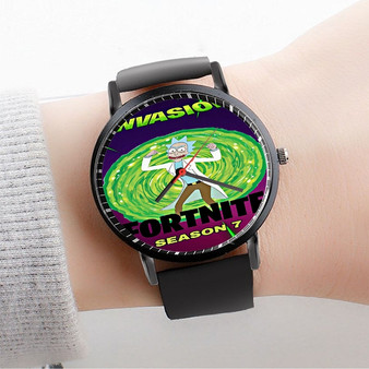 Pastele Rick and Morty Fortnite Custom Watch Awesome Unisex Black Classic Plastic Quartz Watch for Men Women Premium Gift Box Watches