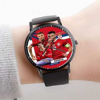 Pastele Serbia World Cup 2022 Custom Watch Awesome Unisex Black Classic Plastic Quartz Watch for Men Women Premium Gift Box Watches