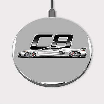 Pastele Corvette C8 White Custom Wireless Charger Awesome Gift Smartphone Android iOs Mobile Phone Charging Pad iPhone Samsung Asus Sony Nokia Google Magnetic Qi Fast Charger Wireless Phone Accessories